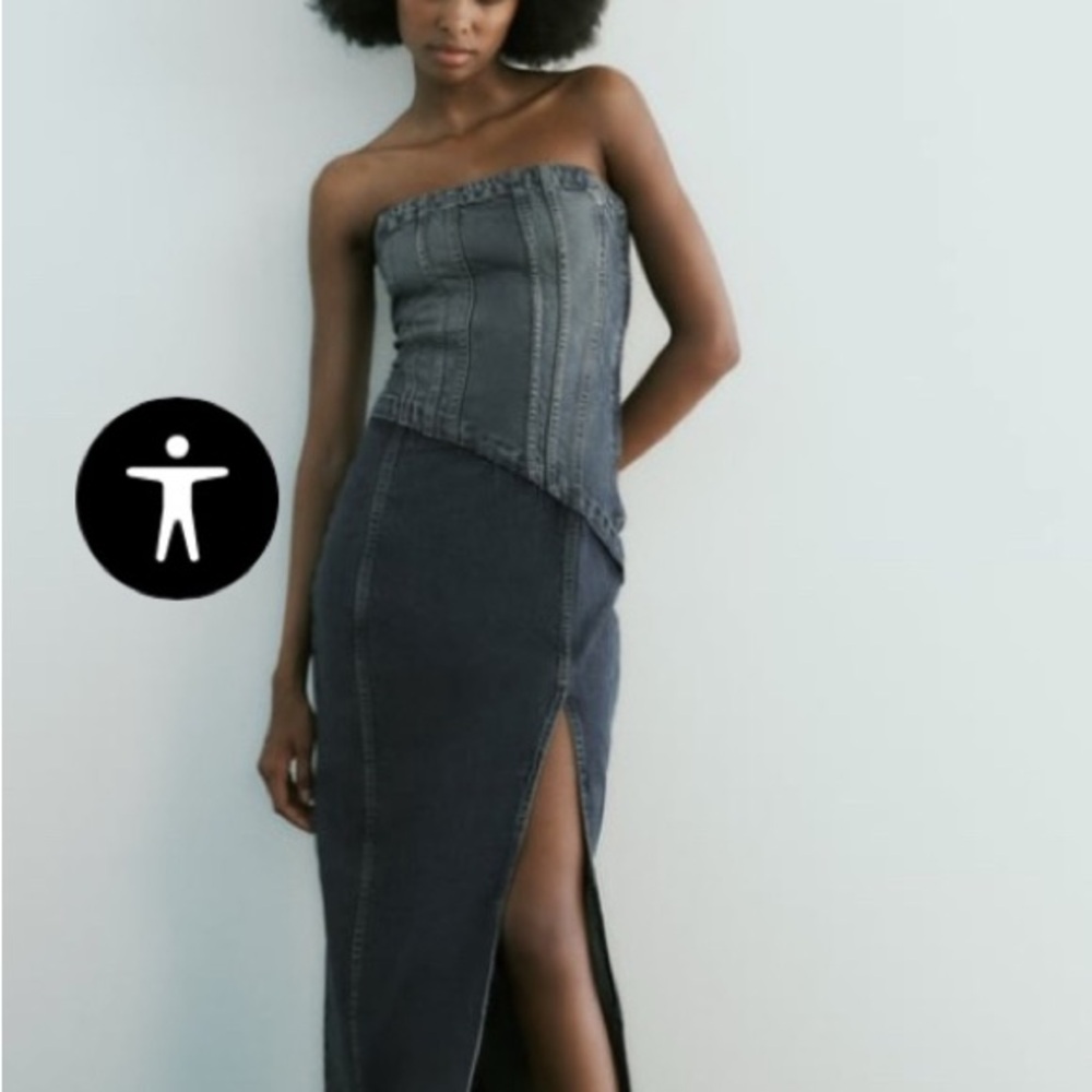 Zara Strapless Denim Maxi Dress Sz X-Small